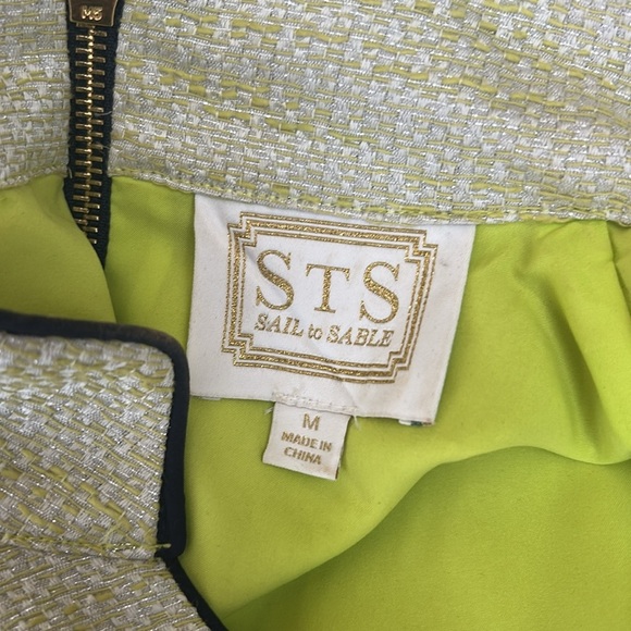 Sail To Sable Tweed Sleeveless V-Neck Sheath Mini Dress Lime Green/Silver Szie M - Picture 8 of 9